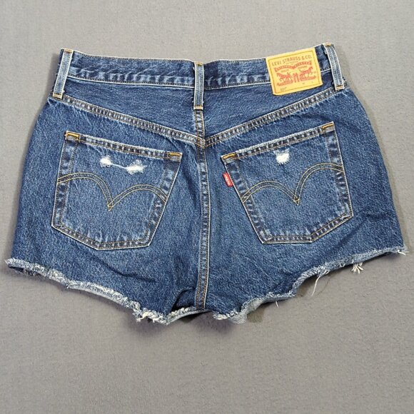 Levi's Jeans Shorts Women's 29 Blue Distressed Denim Button Fly - Picture 2 of 11